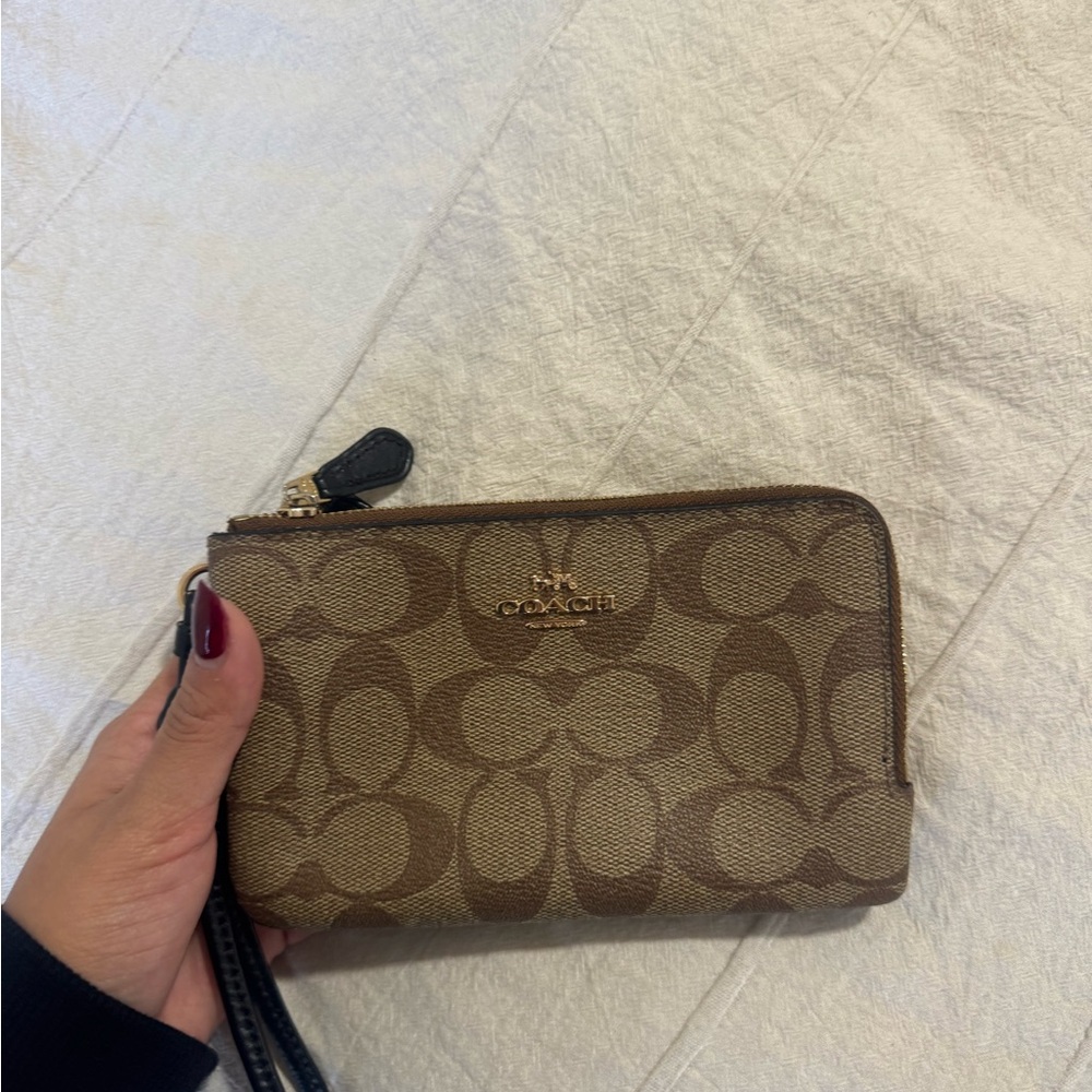 Coach Tan and Brown Signature Wristlet